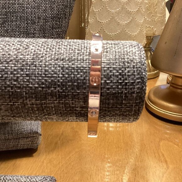 Goldtone Nailhead Opening Bangle Bracelet - Picture 6 of 6